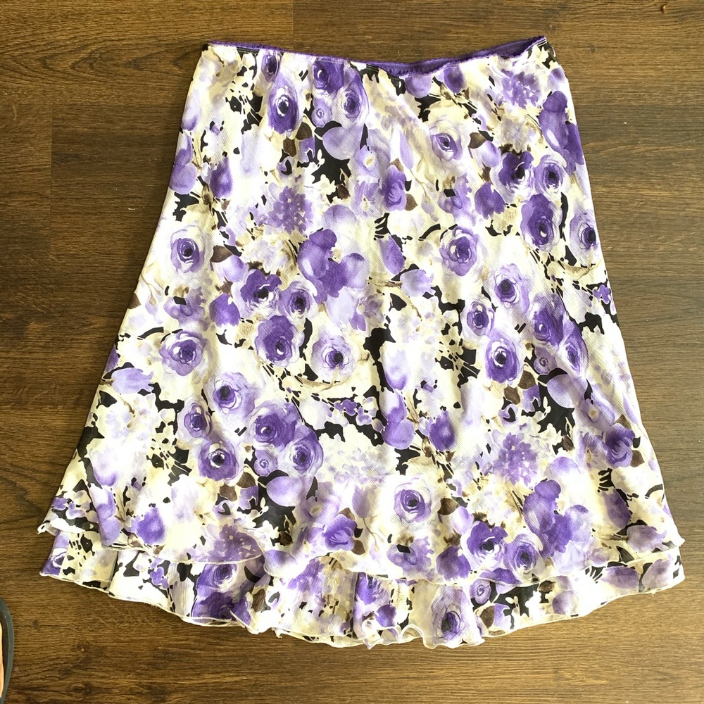 Notation Purple A-line Flowered Chiffon Skirt